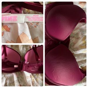PINK, EVERYDAY T-SHIRT BRA, MAROON, LIGHTLY WORN, 30C